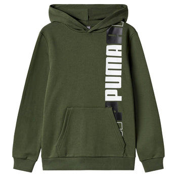 Felpa con cappuccio verde da bambino con logo sul petto sinistro Puma, Abbigliamento Sport, SKU a761000038, Immagine 0